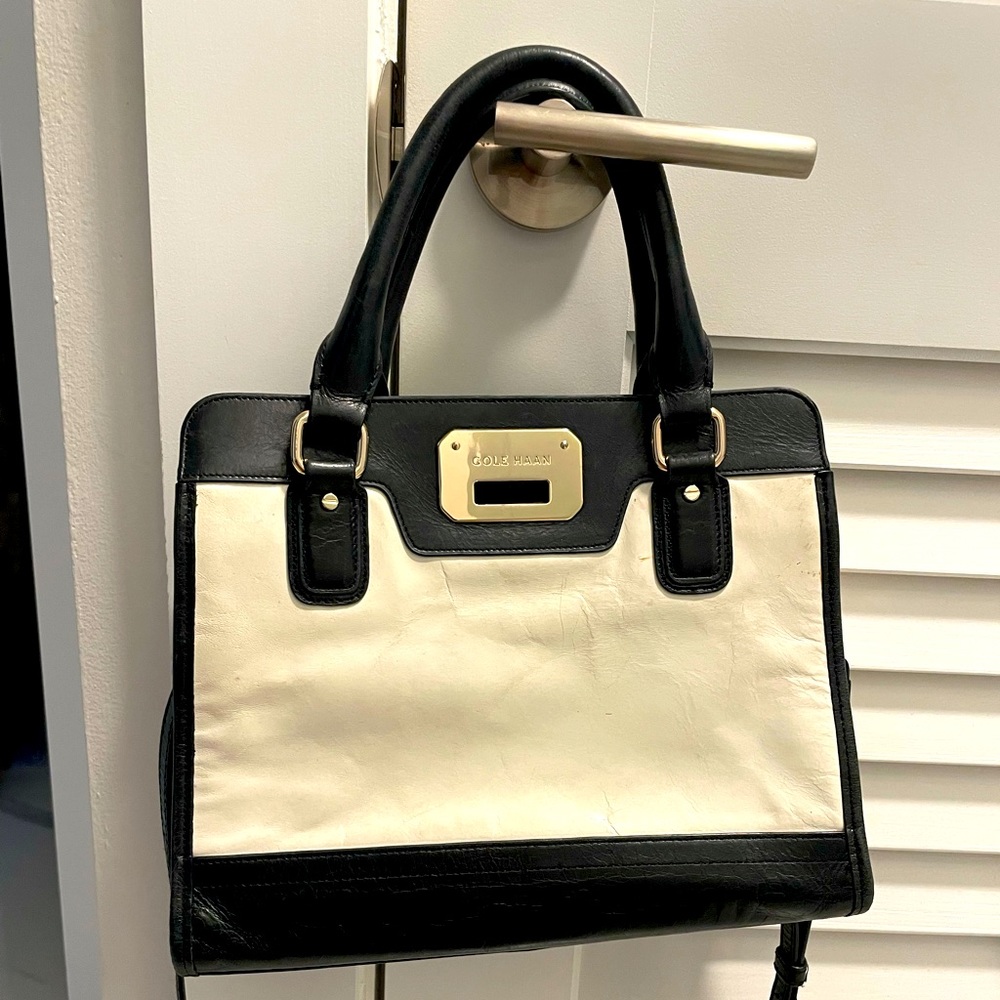 Cole  Hahn black and white leather handbag 9 x 11